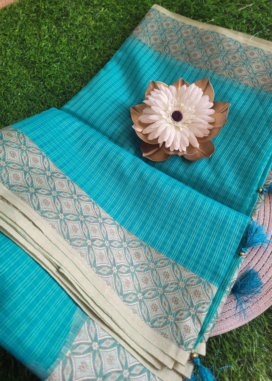 Turquoise Blue Banarasee Kota Saree- Banaras