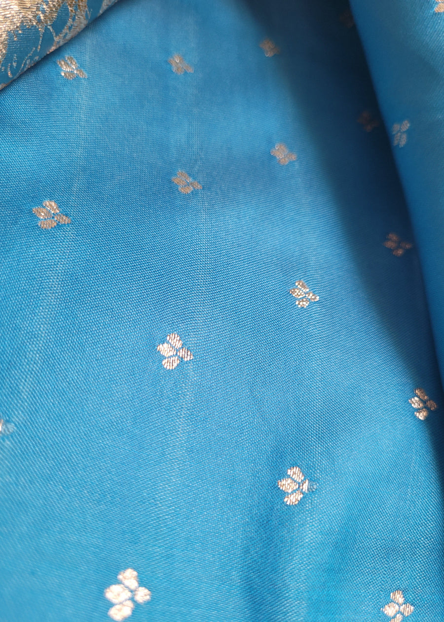 Sky Blue Semi Satin Silk Saree- Banaras