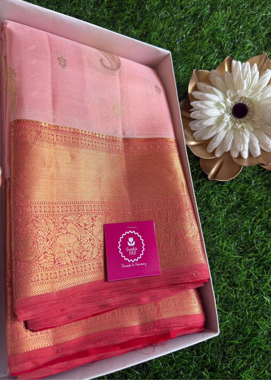 Peach And Orange Kancheepuram Silk Saree - TN