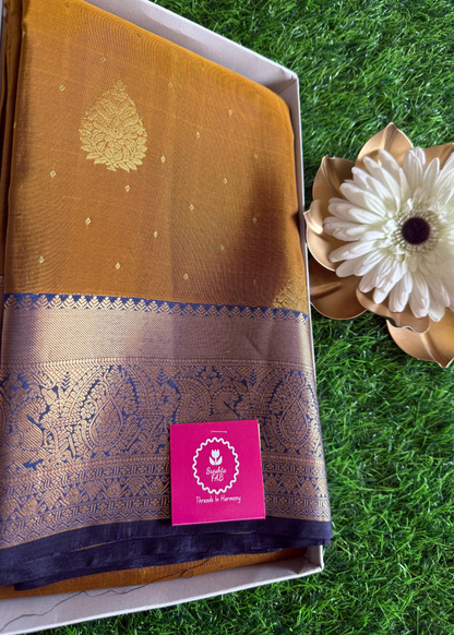Deep Golden And Blue Kancheepuram Silk Saree - TN