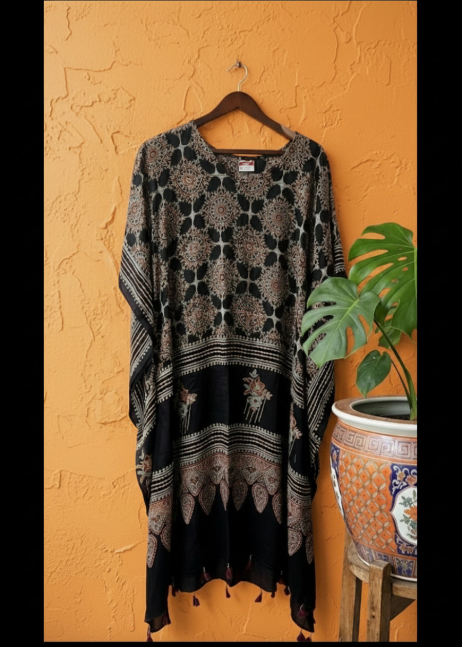 Pure Modal Silk Kaftan Gown - Black