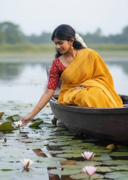 Sequins Work On Turmeric Yellow Semi Silk Saree- Casual
