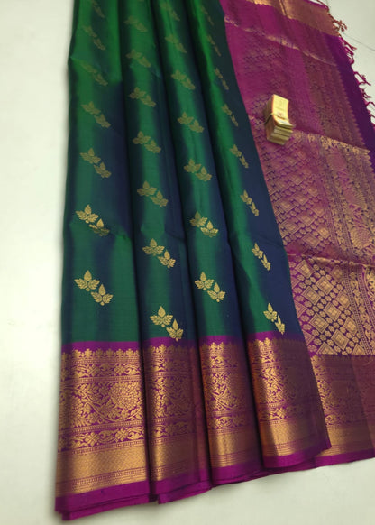 Bottle Green and Wine Pure Soft Silk Saree- TN