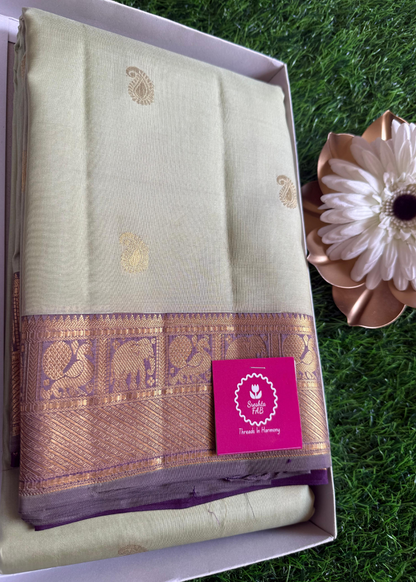 Sage Green And Purple Kancheepuram Silk Saree- TN