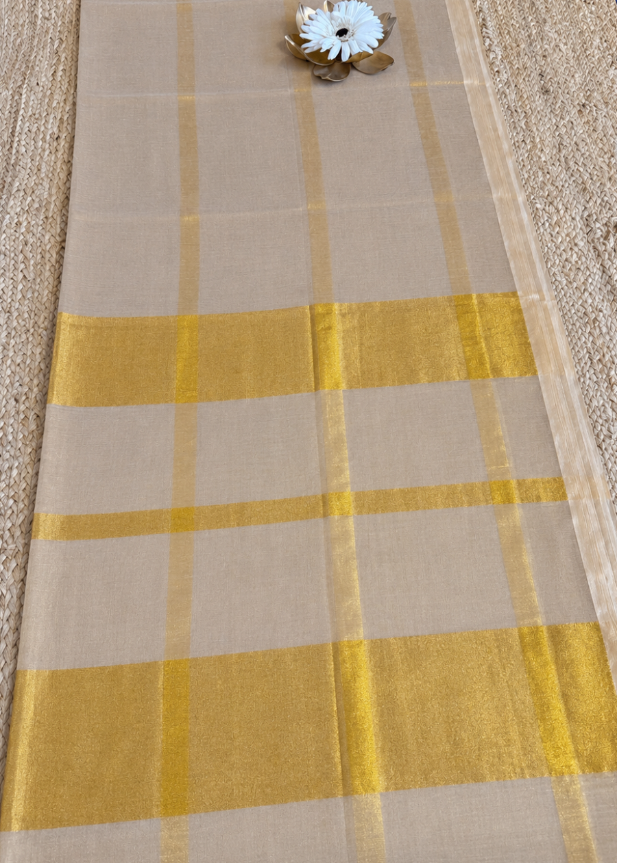 Kerala  Mul Tissue Zari Stripes Saree- Kerala