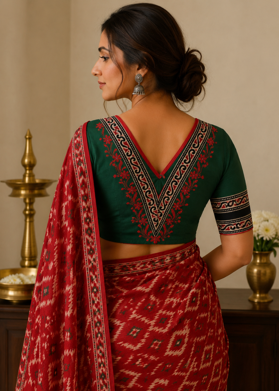 Green And Red Blouse- Size 38