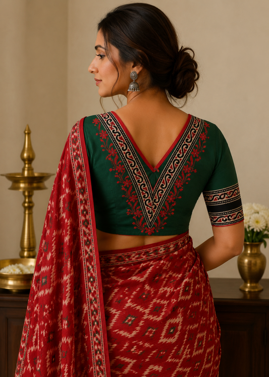 Green And Red Blouse- Size 38