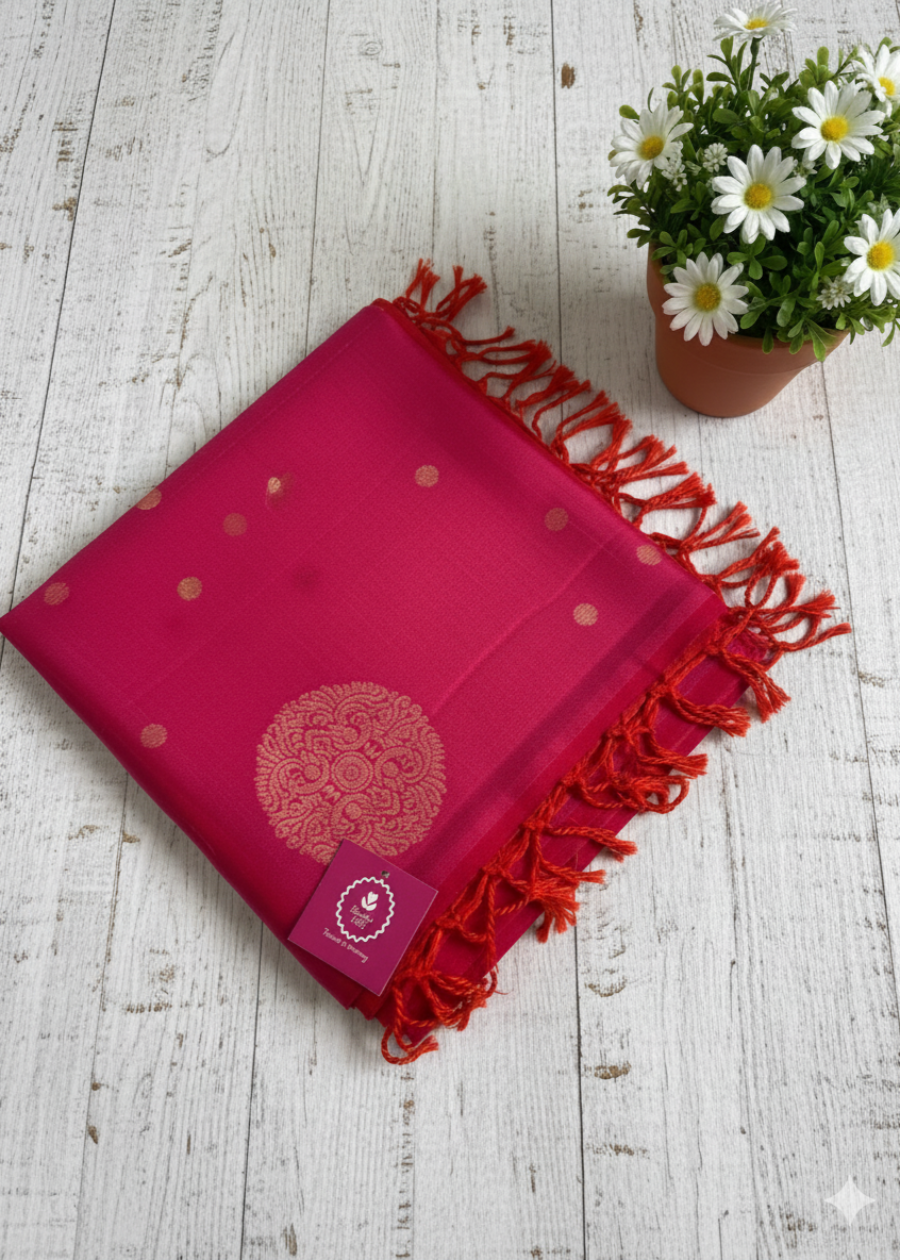 Pink And Orange Dual Toned Pure Kancheepuram Soft Silk Saree- TN