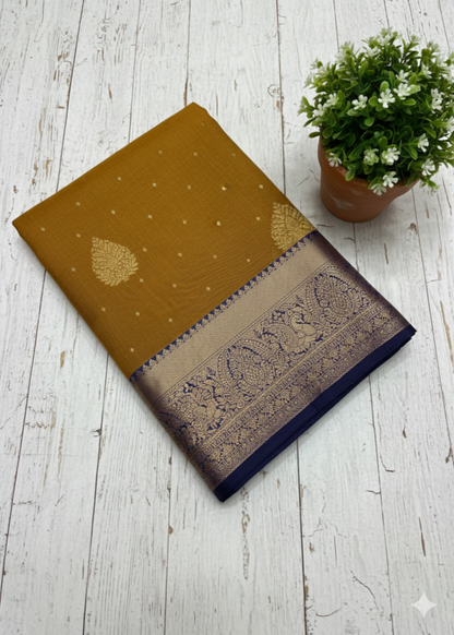 Deep Golden And Blue Kancheepuram Silk Saree - TN