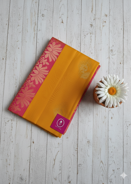 Turmeric Yellow And Dual Tone Pink Pure Kancheepuram Silk Saree- TN