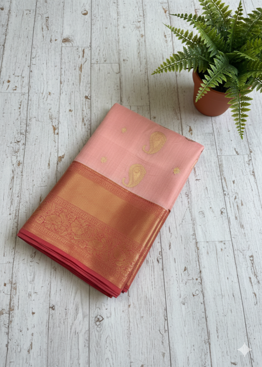 Peach And Orange Kancheepuram Silk Saree - TN