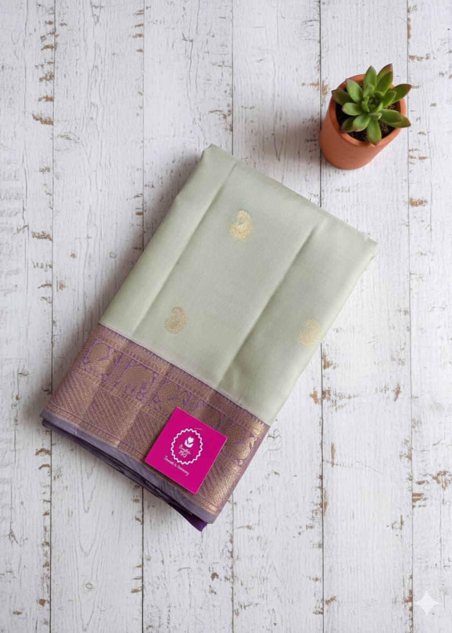 Sage Green And Purple Kancheepuram Silk Saree- TN