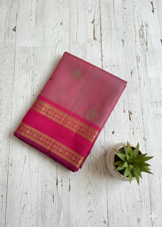 Brown And Maroon Dual Toned Kancheepuram Soft Silk Saree- TN