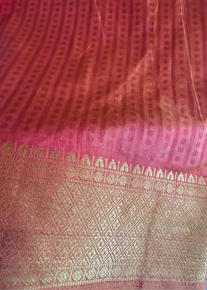 Yellow and Peach Pochampalli Semi Silk Saree - Andhra