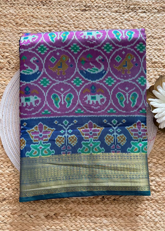 Dual tone Purple and Blue Pochampalli Semi Silk Saree - Andhra