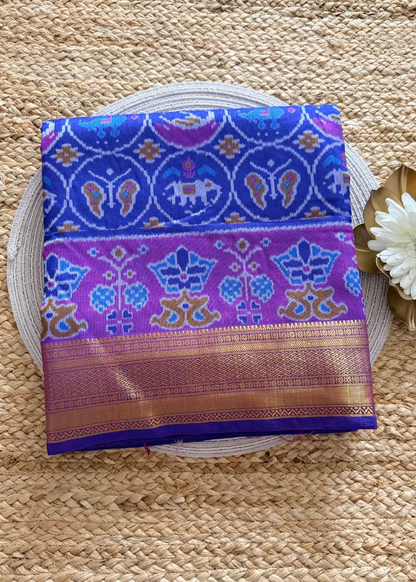 Blue and Purple Pochampalli Semi Silk Saree - Andhra