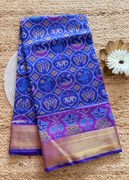 Blue and Purple Pochampalli Semi Silk Saree - Andhra