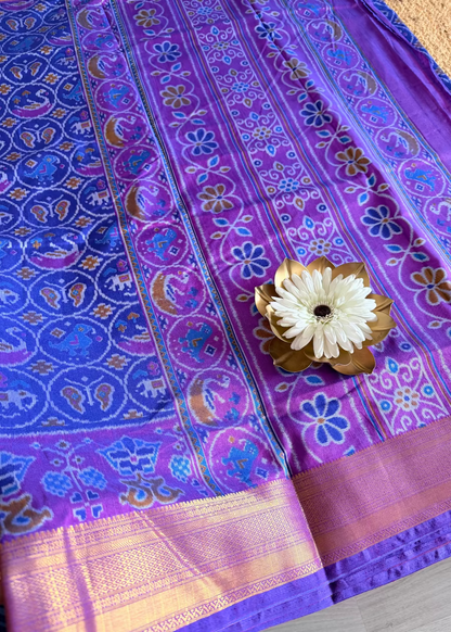 Blue and Purple Pochampalli Semi Silk Saree - Andhra