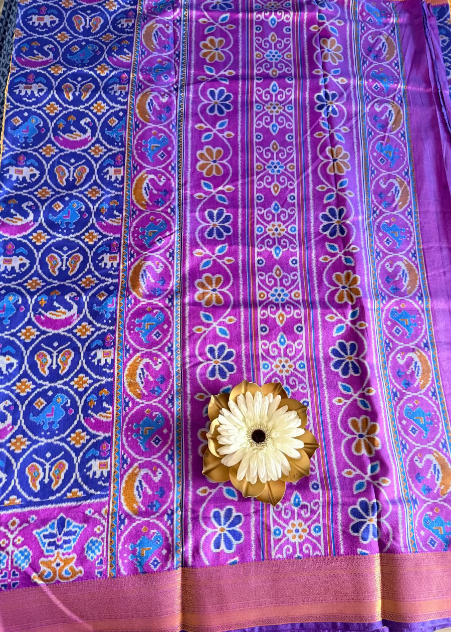 Blue and Purple Pochampalli Semi Silk Saree - Andhra