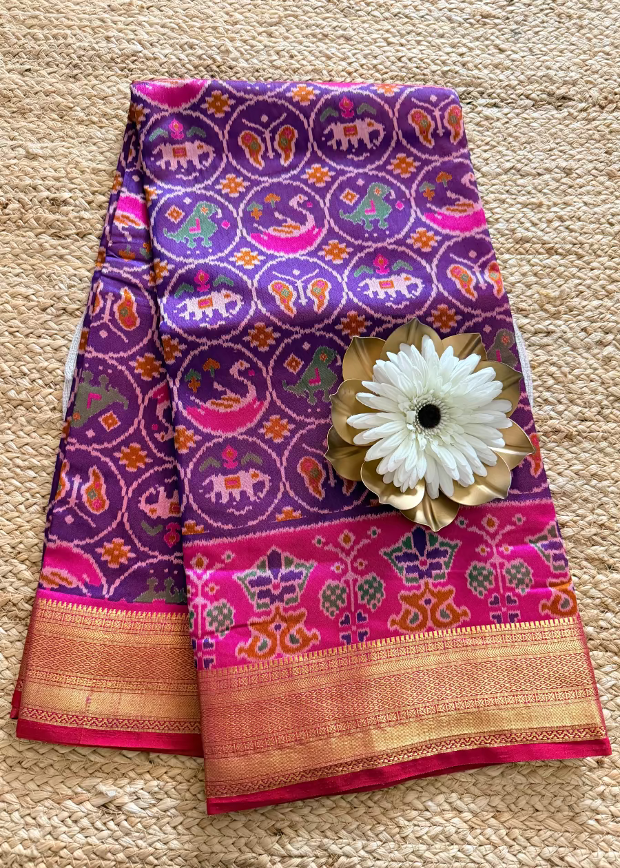 Violet and Pink Pochampalli Semi Silk Saree - Andhra