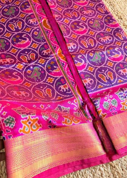 Violet and Pink Pochampalli Semi Silk Saree - Andhra