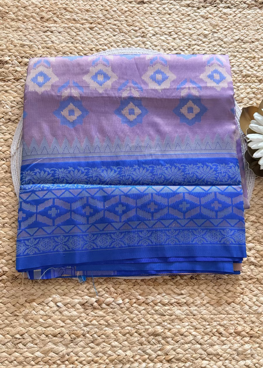 Lavender and Blue Pochampalli Semi Silk Saree - Andhra