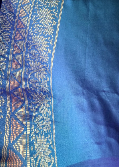Lavender and Blue Pochampalli Semi Silk Saree - Andhra