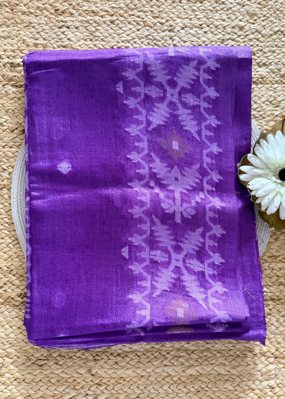 Purple Colour Pure Tussar Jamdani Silk - Bengal