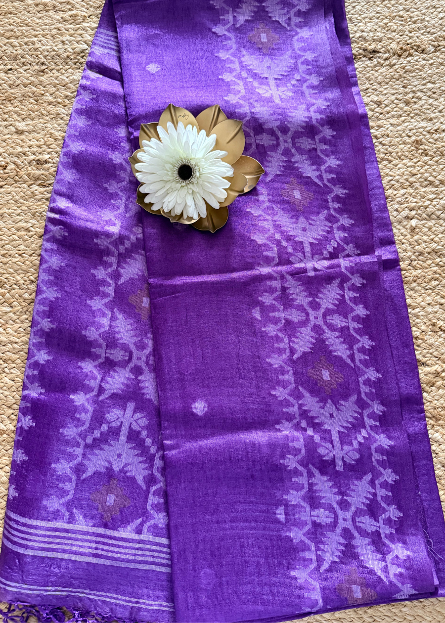 Purple Colour Pure Tussar Jamdani Silk - Bengal