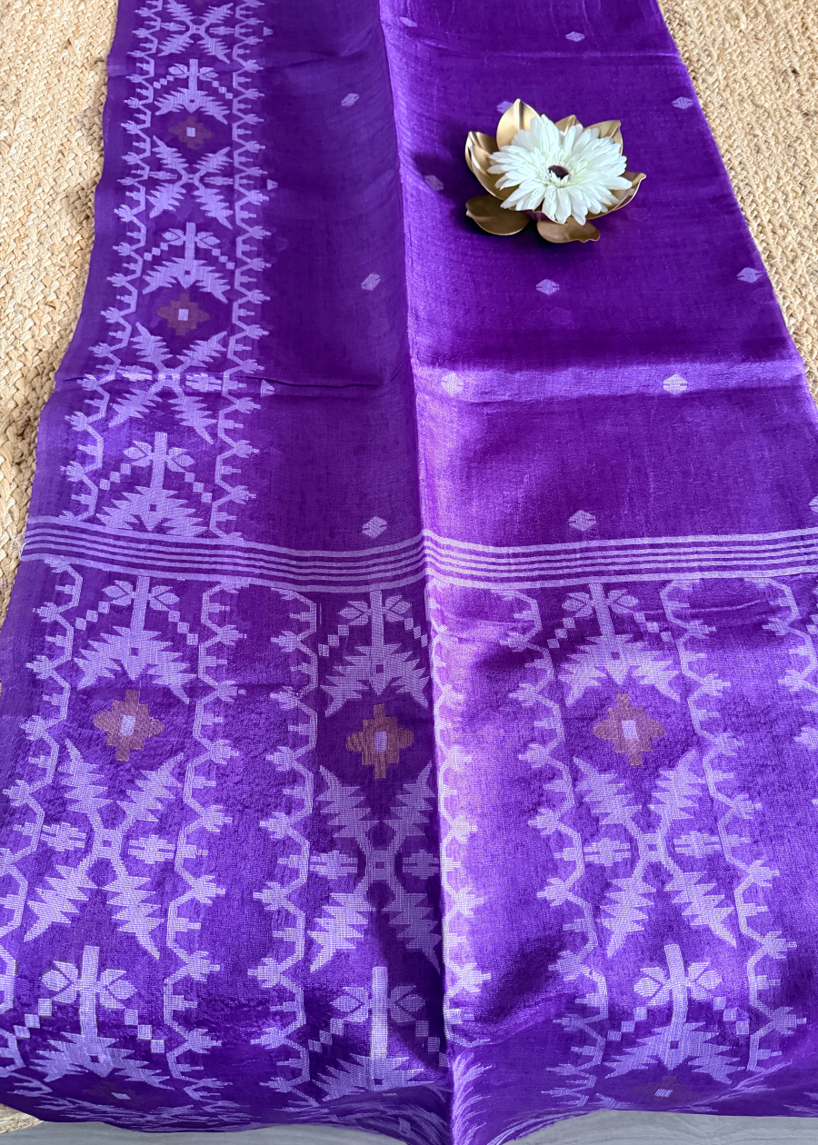 Purple Colour Pure Tussar Jamdani Silk - Bengal