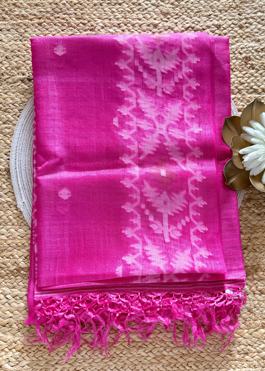 Pink Pure Tussar Jamdani Silk - Bengal
