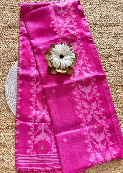Pink Pure Tussar Jamdani Silk - Bengal