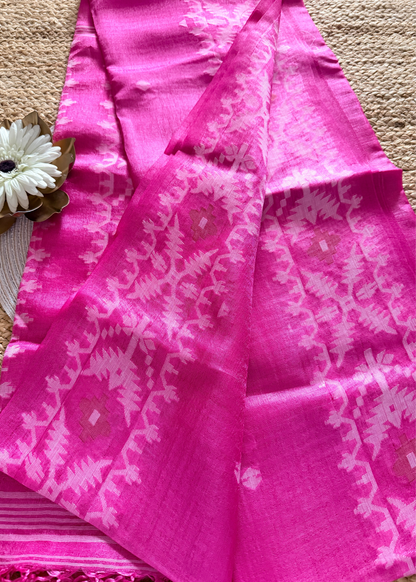 Pink Pure Tussar Jamdani Silk - Bengal
