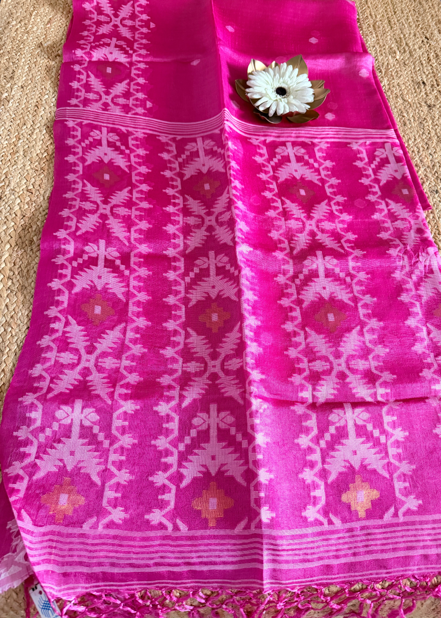 Pink Pure Tussar Jamdani Silk - Bengal
