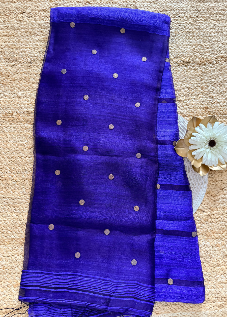 Royal Blue Pure Gini Matka Silk - Bengal