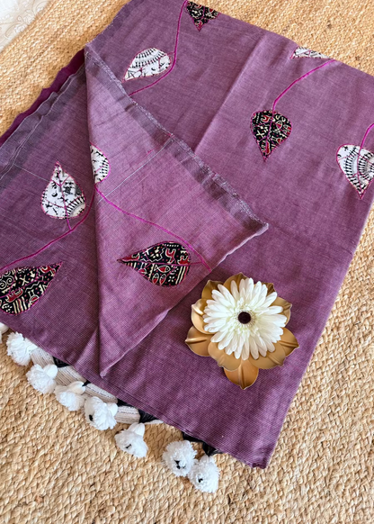 Light Wine Patch Work Cotton Saree - Bengal