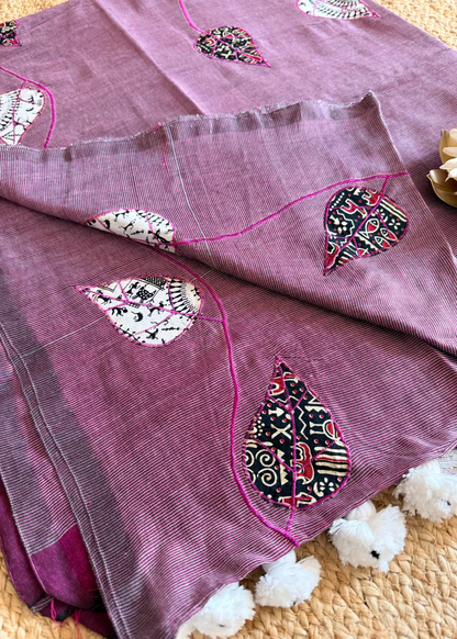 Light Wine Patch Work Cotton Saree - Bengal