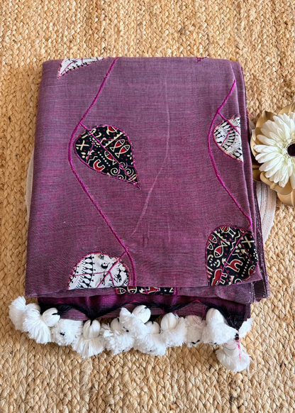Light Wine Patch Work Cotton Saree - Bengal
