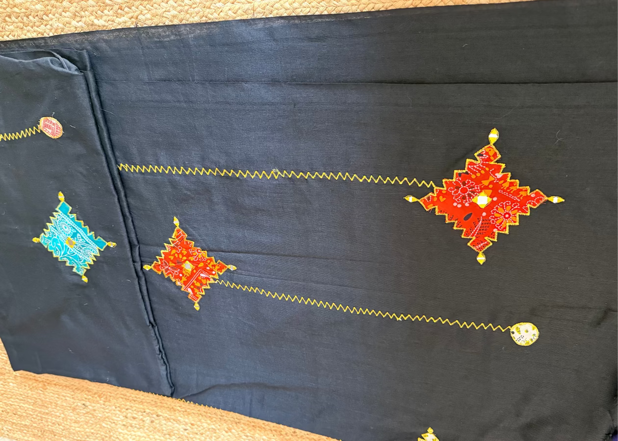 Black Patch Work Cotton Saree- Bengal