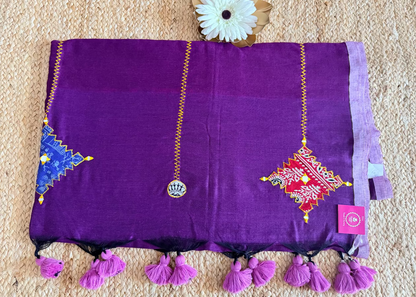 Purple Colour Patch Work Cotton Saree - Bengal