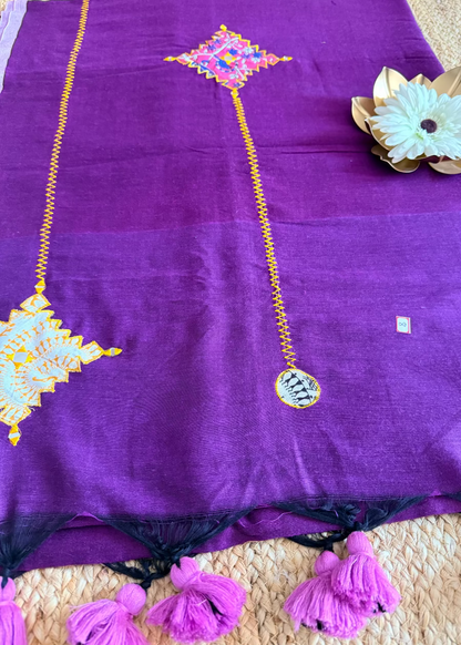 Purple Colour Patch Work Cotton Saree - Bengal