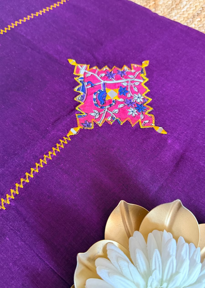 Purple Colour Patch Work Cotton Saree - Bengal