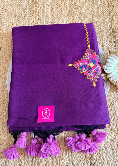 Purple Colour Patch Work Cotton Saree - Bengal