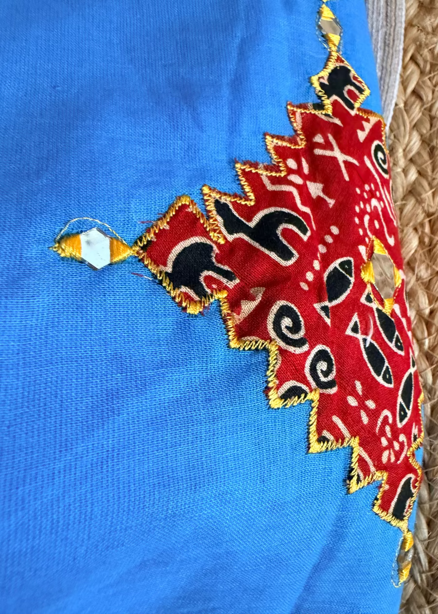 Blue Patch Work Soft Cotton Saree- Bengal