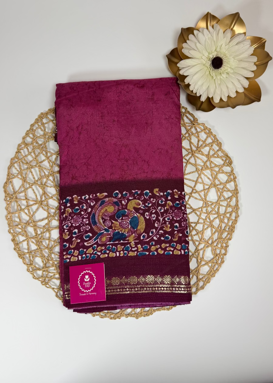 Onion Pink and Maroon Semi Silk Saree - Casual