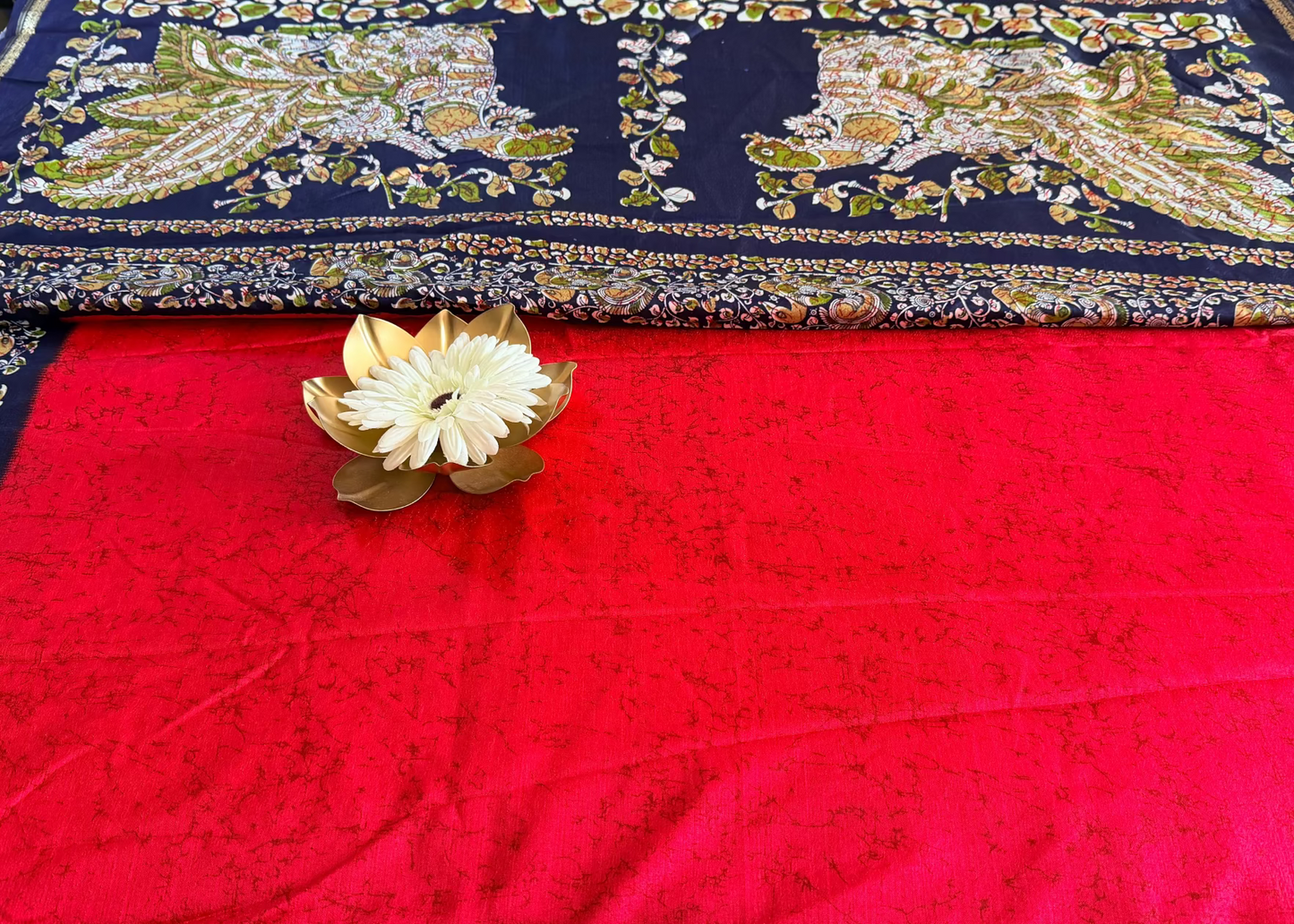 Reddish Pink and Blue Semi Silk Saree - Casual