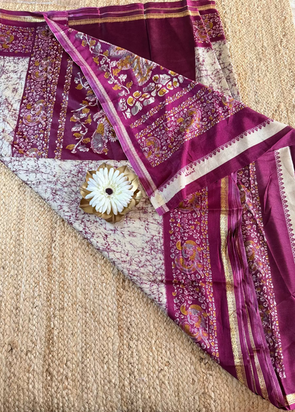 Beige and Maroon Semi Silk Saree - Casual