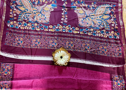 Onion Pink and Maroon Semi Silk Saree - Casual