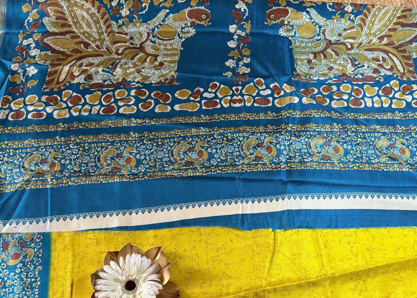 Yellow and Rama Green Semi Silk Saree - Casual