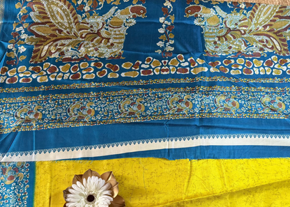 Yellow and Rama Green Semi Silk Saree - Casual